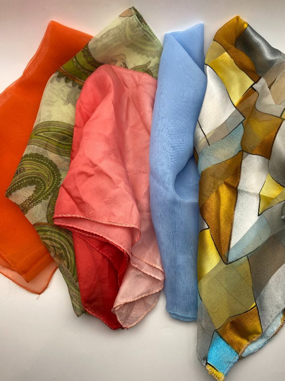 5 Vintage Scarves Lot#2 Different Sizes and Patterns 60's to 80's Some with Tags